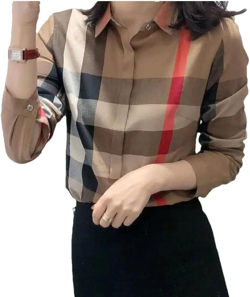 Women's Advanced Plaid Shirt and Cotton Small Versatile Top | Amazon (US)