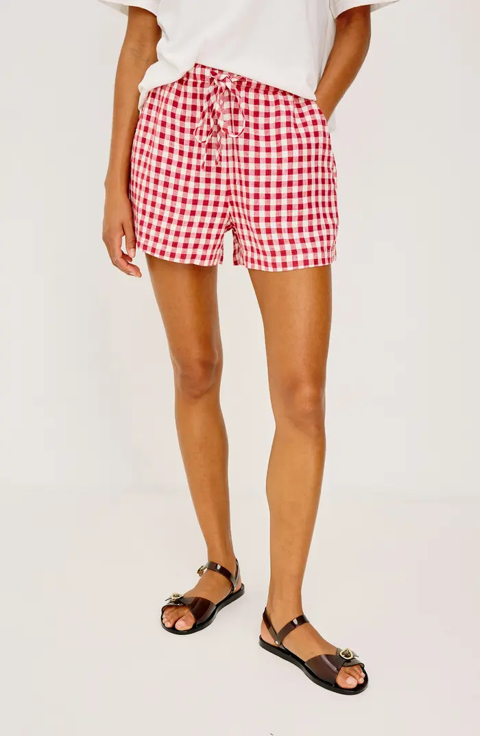 Jenner Gingham Pull-On Linen Shorts | Nordstrom
