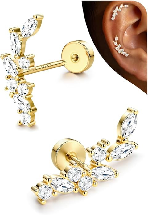 LOLIAS Hypoallergenic Cartilage Earrings for Women Flat Back-925 Sterling Silver Post Stud Flatba... | Amazon (US)