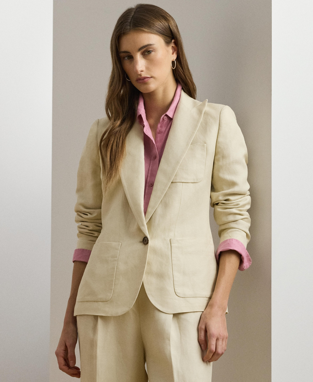 Lauren Ralph Lauren Women's Linen-Blend Twill Blazer - Ivory Beige | Macy's
