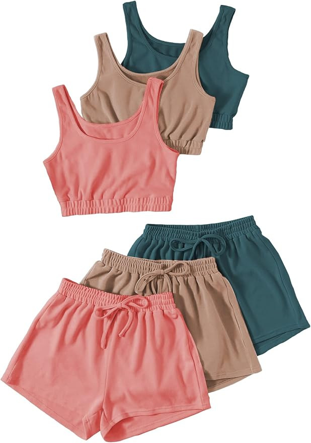 GORGLITTER Women's 6 Pieces Going Out Outfits Cute Crop Tank Top and Shorts Sets Summer Vacation ... | Amazon (US)