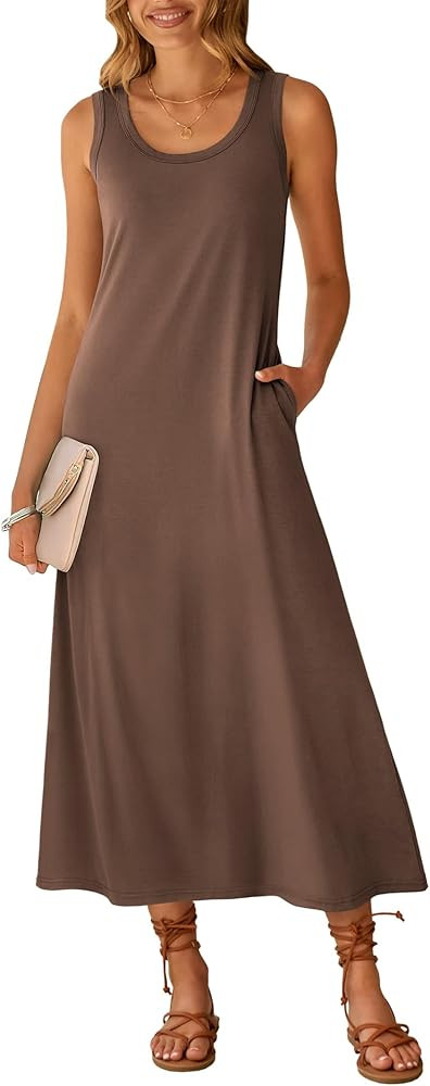 ANRABESS Maxi Dresses for Women,Scoop Neck Sleeveless Long Tank Dress,Summer Casual Sundress for ... | Amazon (US)