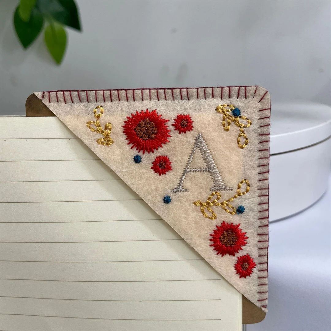 Handmade A-Z 26 Letters Embroidery Felt Bookmark, Handmade Stitched Felt Season Triangle Bookmark... | Etsy (US)