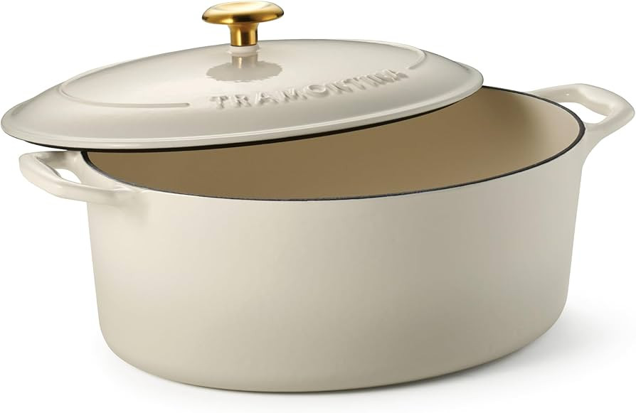 Tramontina Bestow Enameled Cast Iron Oval Dutch Oven Pot with Lid, Large 7-quart, Latte (Gold Kno... | Amazon (US)