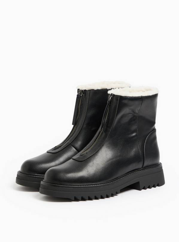 Buy Black Faux Leather Zip Borg-Lined Chelsea Boots 7 | Boots | Tu | Tu Clothing