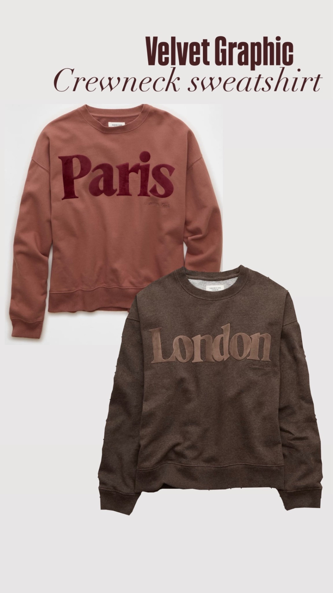 Cozy crewneck sweatshirt with velvet lettering 

#fallfashion #ae

#LTKStyleTip #LTKSeasonal #LTKSaleAlert