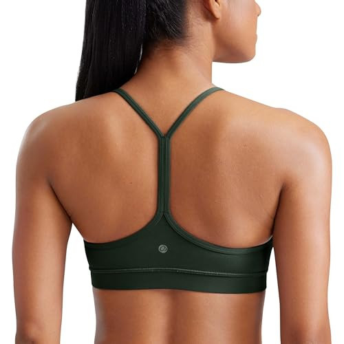 CRZ YOGA Butterluxe Y Back Sports Bras for Women - Padded Racerback Low Impact Spaghetti Thin Strap Workout Yoga Top Legend Green X-Large | Amazon (US)