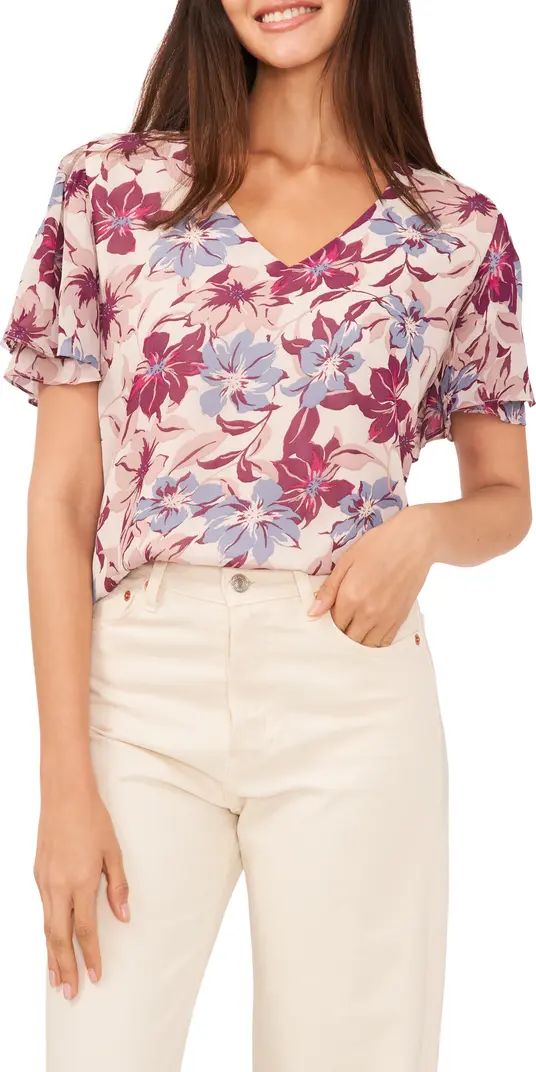 Vince Camuto Floral Tulip Sleeve Blouse | Nordstrom | Nordstrom