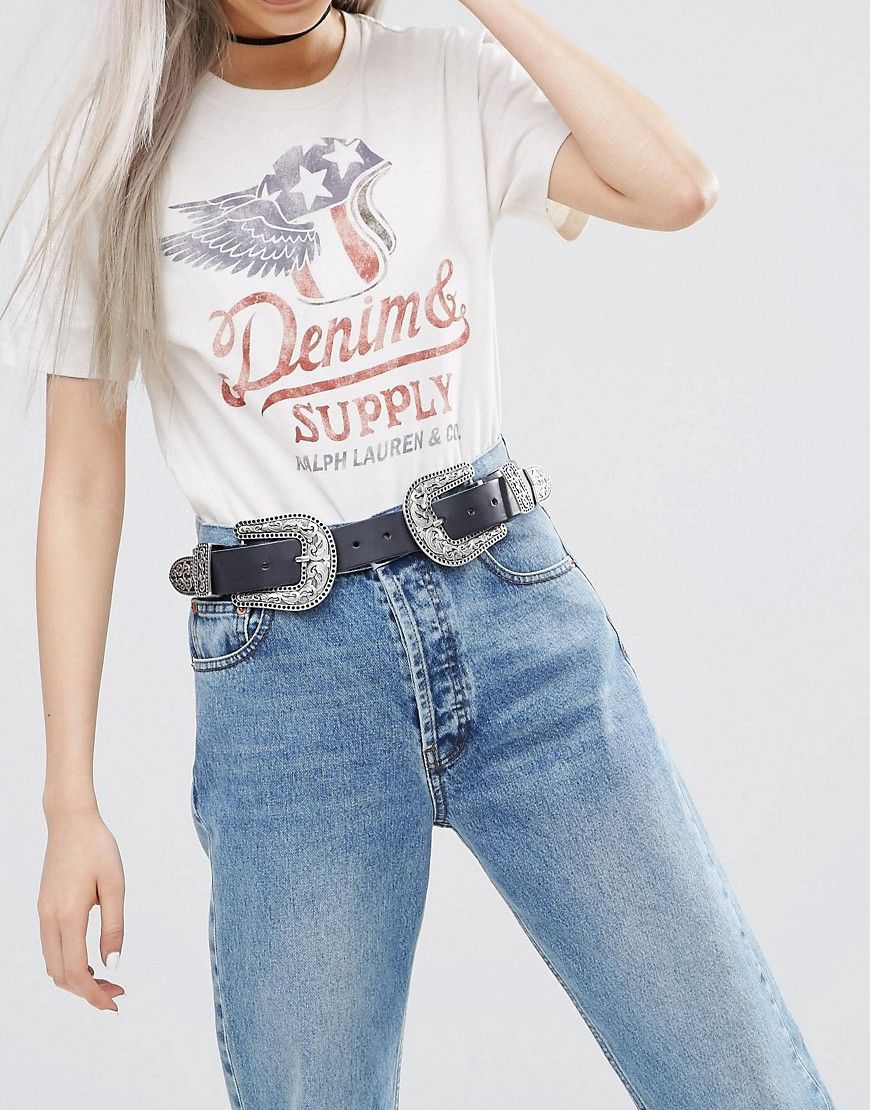 ASOS Large Double Buckle Leather Western Waist And Hip Belt | Asos NL