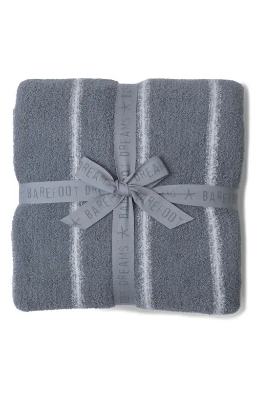 barefoot dreams CozyChic™ Pinstripe Bed Blanket in Moonbeam/Pearl at Nordstrom, Size King | Nordstrom