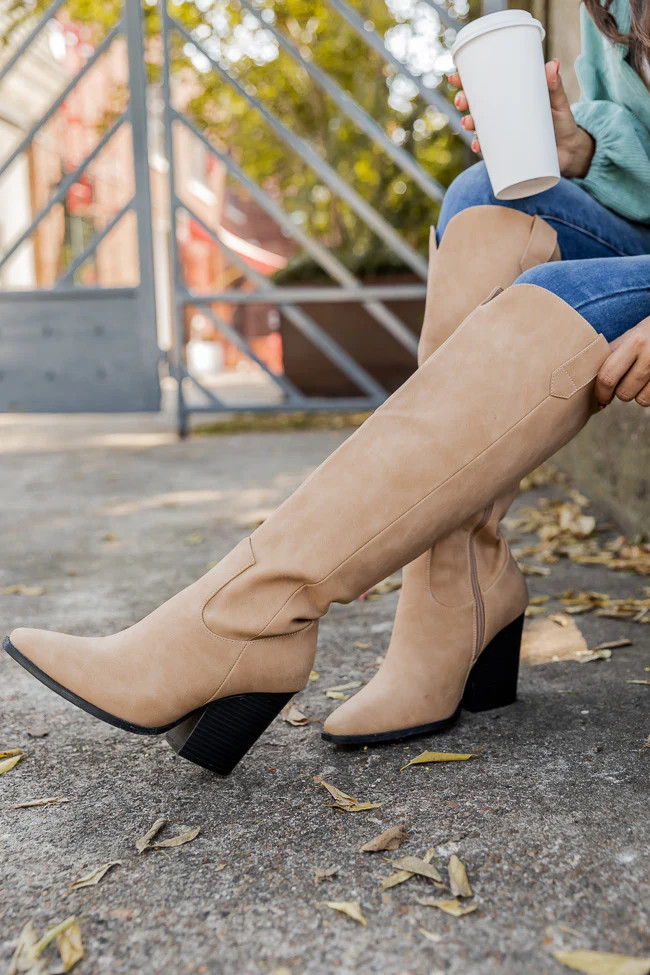 Este Tan Heeled Pointed Toe Boots | Pink Lily