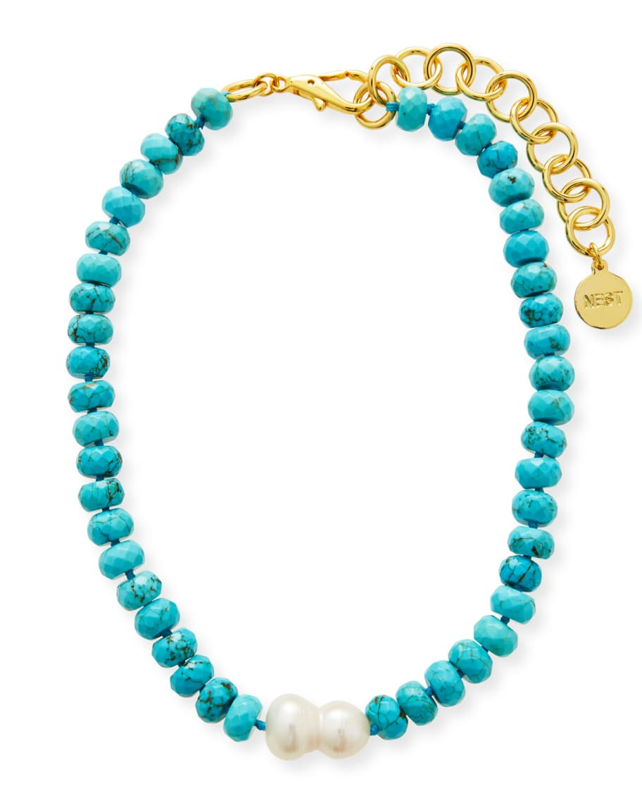 Turquoise Bead and Single Baroque Pearl Short Necklace | Neiman Marcus