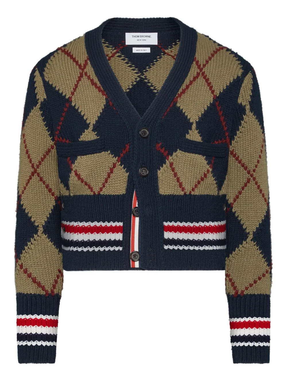 Thom Browne argyle-intarsia V-neck Cardigan | Blue | FARFETCH | Farfetch Global