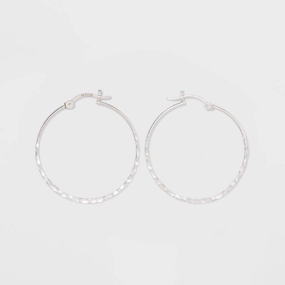 Sterling Silver Hammered Round Click Top Hoop Earrings - Universal Thread Silver | Target
