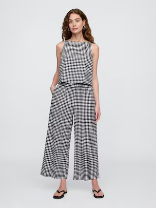 High Rise Linen-Blend Wide-Leg Ankle Pants | Gap Factory