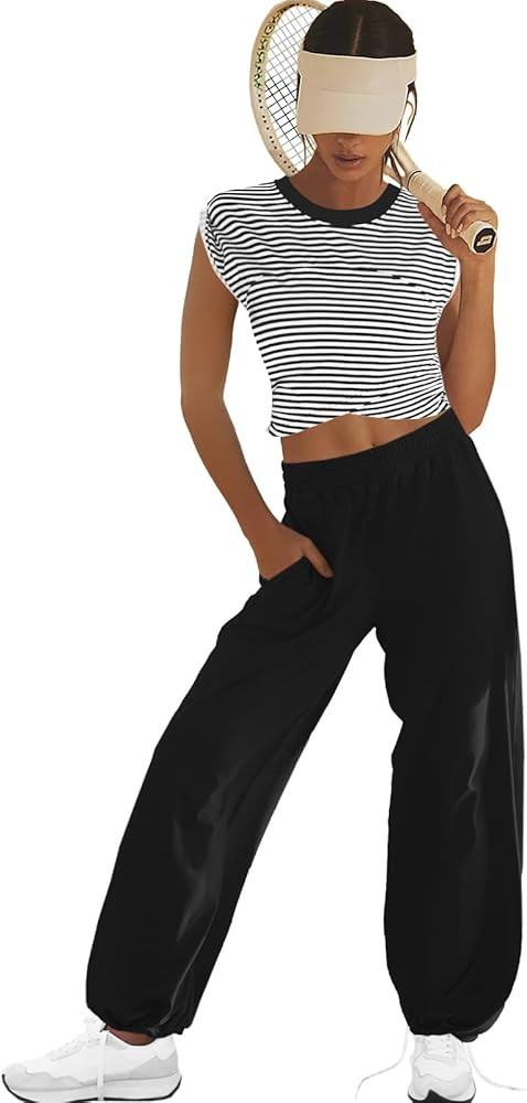 LAMISSCHE Womens Loungewear Set 2 Piece Outfits Sets Cropped Tops and Wide Leg Pants with Pockets... | Amazon (US)