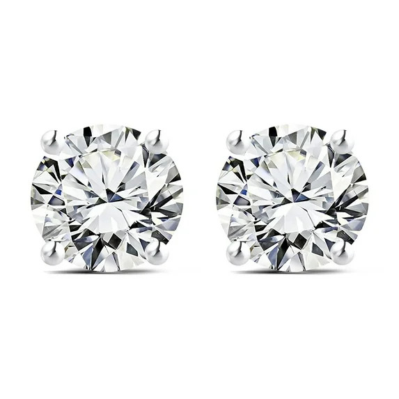 JeenMata 1 Carat Round Shaped Moissanite Solitaire Stud Earrings - 4 Prong - In 18K White Gold Pl... | Walmart (US)