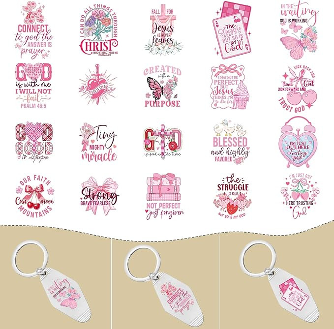 Bible UV DTF Stickers - 8 Pcs Pink Christian Religious Uvdtf Decals for Motel Keychain Inspiratio... | Amazon (US)