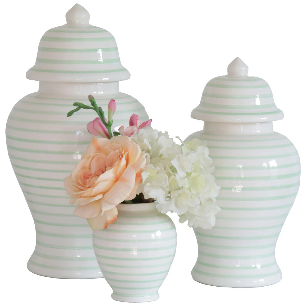 Painterly Striped Ginger Jars in Green for Lo Home x Lemon Stripes | Lo Home by Lauren Haskell Designs