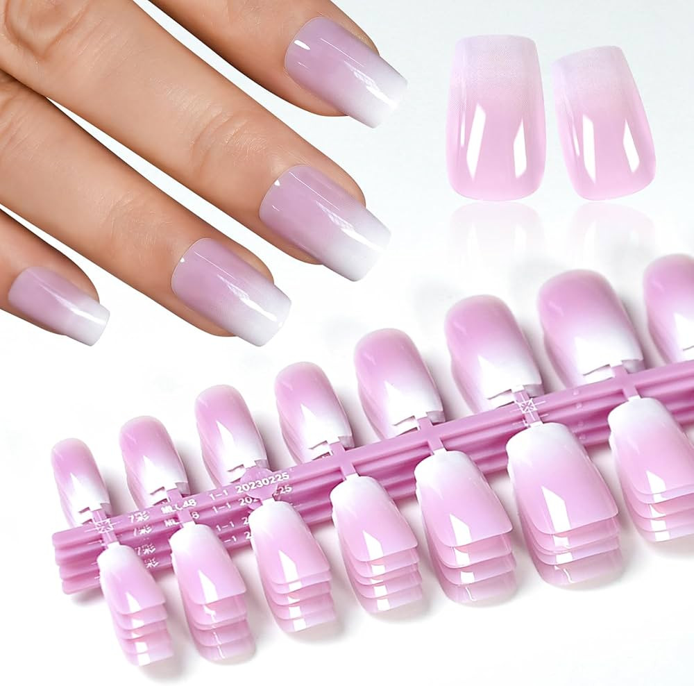 1Box Cosmetic Nail Decoration Kit, 120Pcs Ombre Light Pink Purple French Press on Nails Gradient ... | Amazon (US)