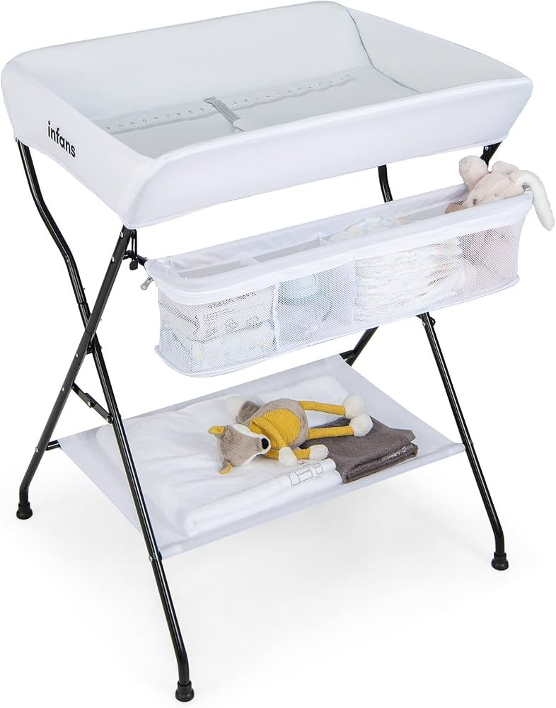 INFANS Baby Changing Table, Folding Diaper Station Portable Nursery Organizer with Safety Belt an... | Amazon (US)