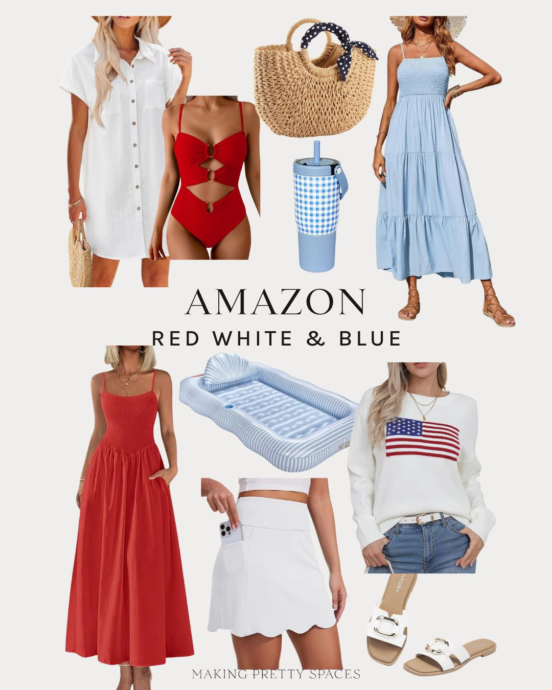 Amazon red, white & blue! 4th of July, outfits, summer, pool, fashion, amazon finds, flag sweater, dress, sandals, pool float, swimsuit, bag, scalloped fashion 

 #LTKSummerEdit #LTKSeasonal #LTKSaleAlert