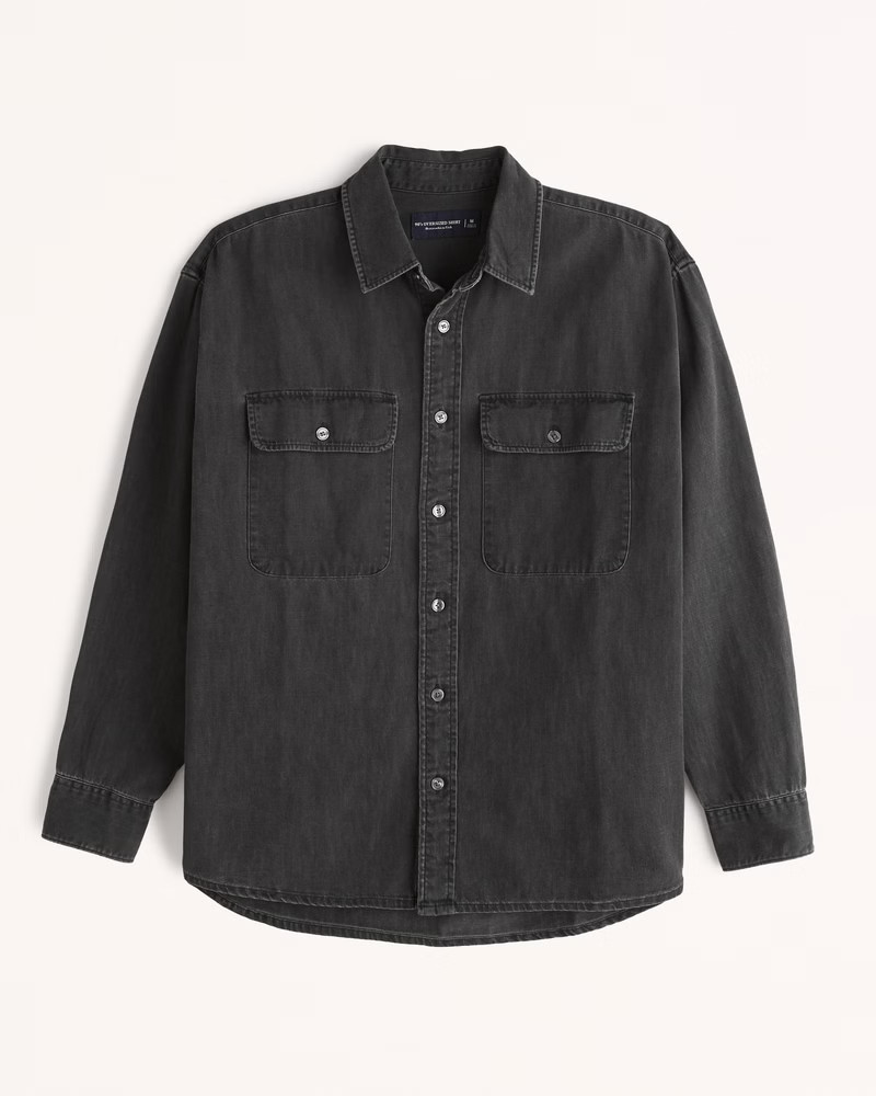 Men's 90s Oversized Denim Shirt | Men's Clearance - New Styles Added | Abercrombie.com | Abercrombie & Fitch (US)