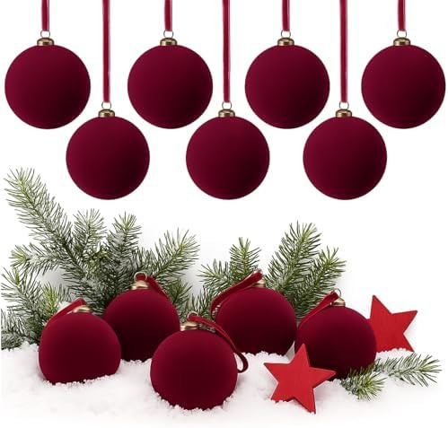 32 Pcs Burgundy Velvet Christmas Balls Bulk - 3.15 Inch Flocked Christmas Tree Ball Ornaments Xma... | Amazon (US)