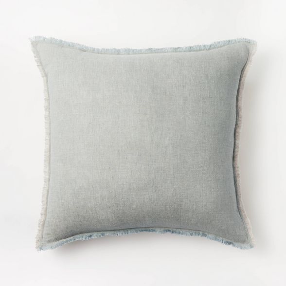 Oversized Square Linen Throw Pillow with Contrast Frayed Edges Green - Threshold™ designed with... | Target