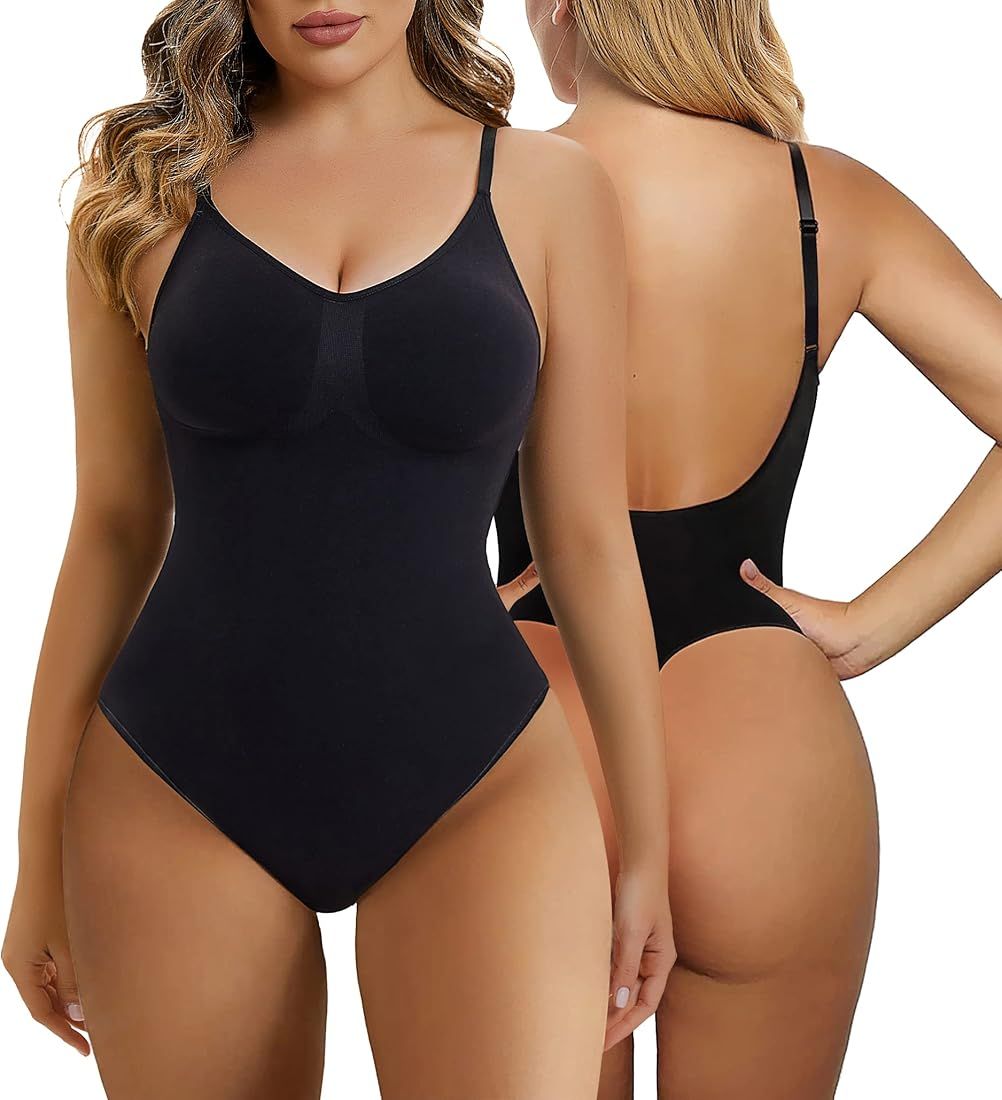 SHAPERX Low Back Bodysuit for Women Tummy Control Shapewear Seamless Sculpting Body Shaper Thong ... | Amazon (US)