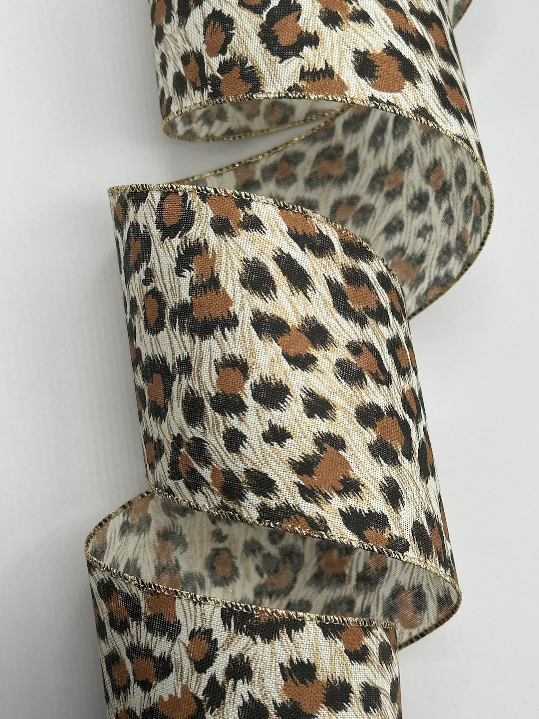 4 Leopard Ribbon Cream Linen Gold Swirls Wired - Etsy | Etsy (US)