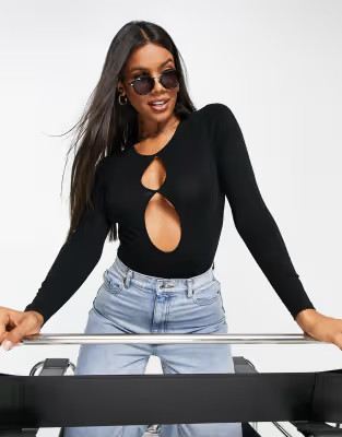 ASOS DESIGN cut out long sleeve bodysuit in black | ASOS | ASOS (Global)