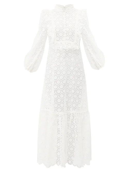 Zimmermann - Goldie Embroidered Floral-print Midi Dress - Womens - White | Matches (US)