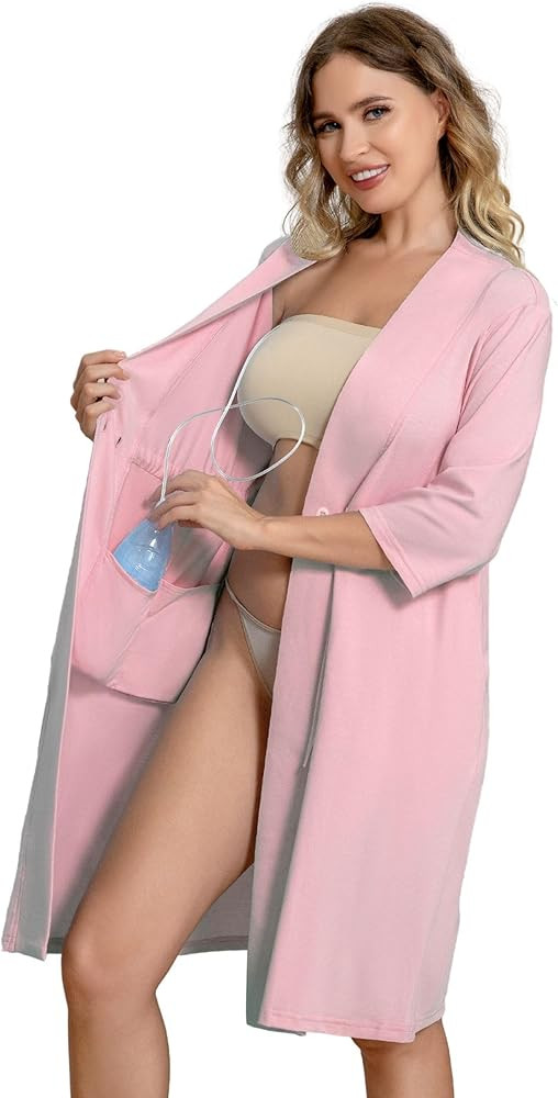 Meuponc Post Surgery Mastectomy Robe with 4 Internal Drain Pockets Women 3/4 Sleeves Night Gowns ... | Amazon (US)