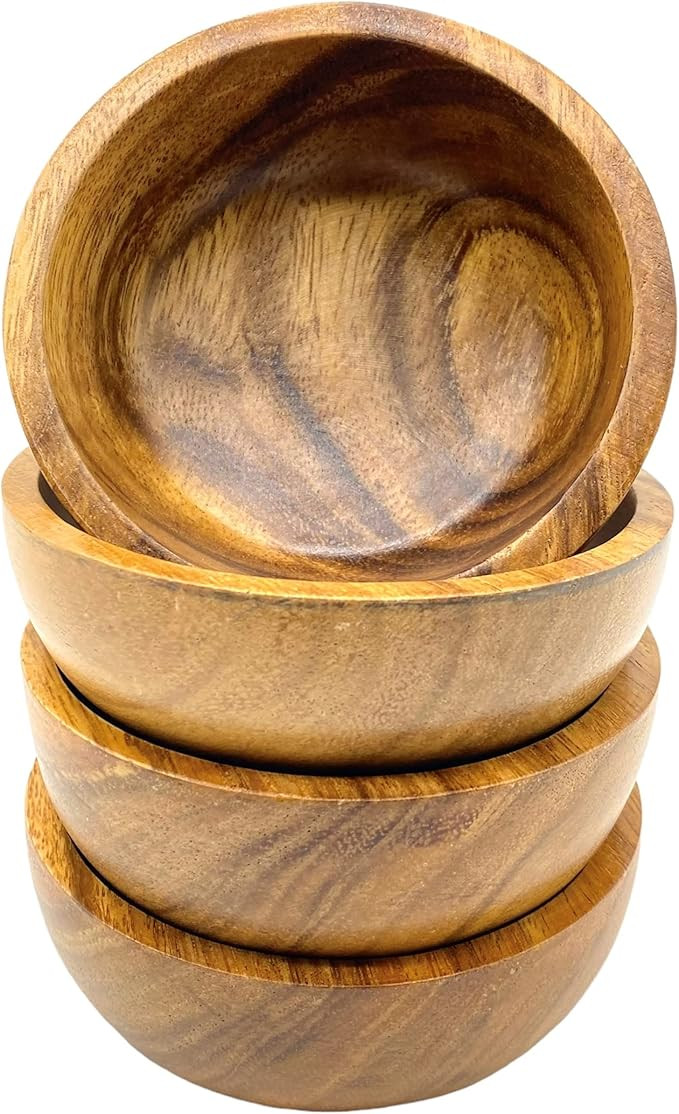 Acacia Wooden Bowls, Set of 4, Handmade, Decorative, Small Calabash Wood Bowls for Charcuterie, C... | Amazon (US)