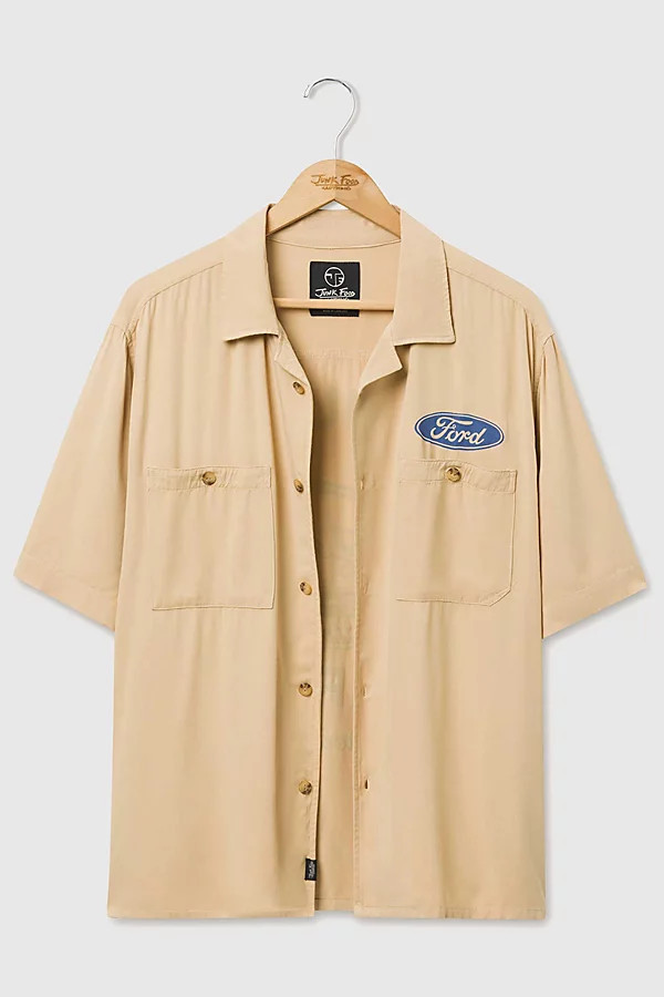 Junk Food Ford Mustang Camp Shirt Top in Camel, Men's at Urban Outfitters | Urban Outfitters (US and RoW)