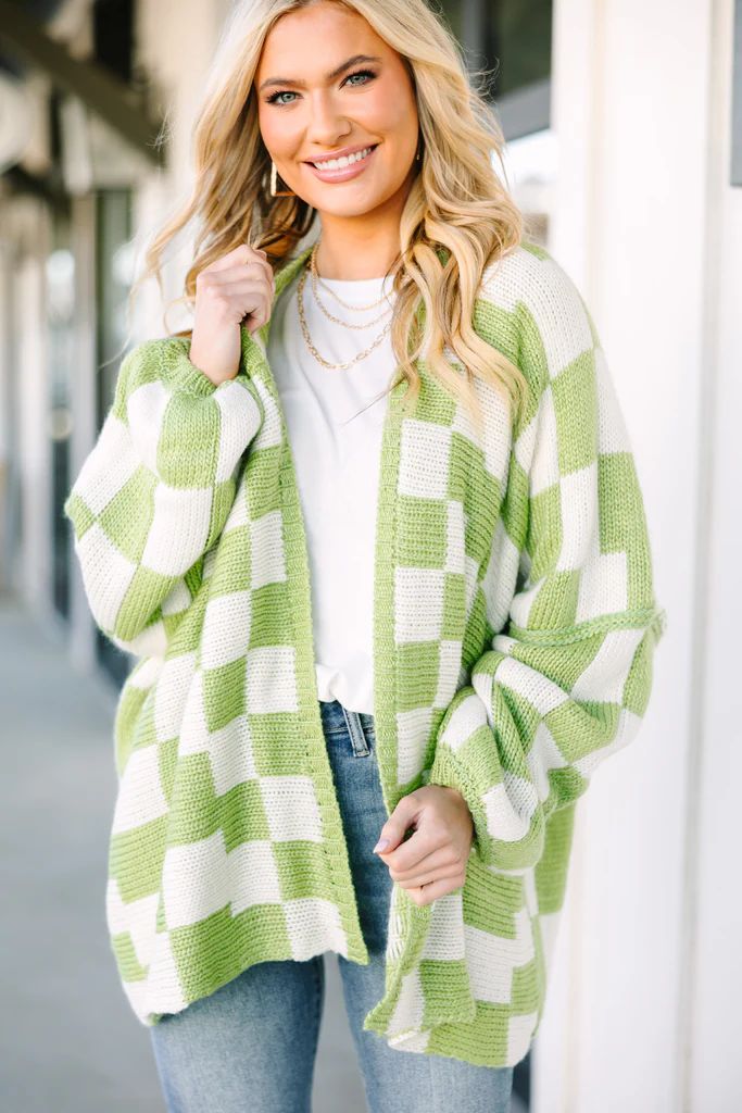 That's Life Sage Green Checkered Cardigan | The Mint Julep Boutique