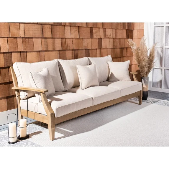 Safavieh  Couture Martinique Wood Patio Sofa Natural / White | Walmart (US)