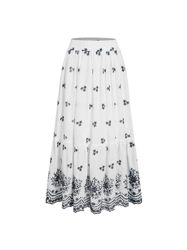 CIDER Santorini Beach Vacation Mid Rise Floral Ruffle Maxi Skirt: White, L | Amazon (US)