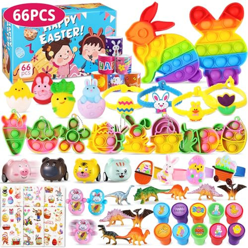 66 PCS Easter Party Favors Set for Kids, Easter Egg Fillers Fidget Toys Bulk, Easter Basket Pinata Goodie Bag Stuffers, Birthday Party Supplies Gifts Classroom Carnival Prizes for Boys Girls | Amazon (US)