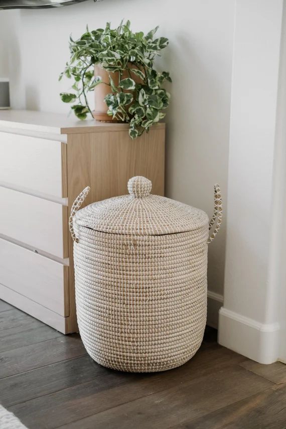 Paris Lidded Laundry Hamper- Bohemian Storage Basket, Wicker Storage Bin, Home Decor, Woven Baske... | Etsy (US)