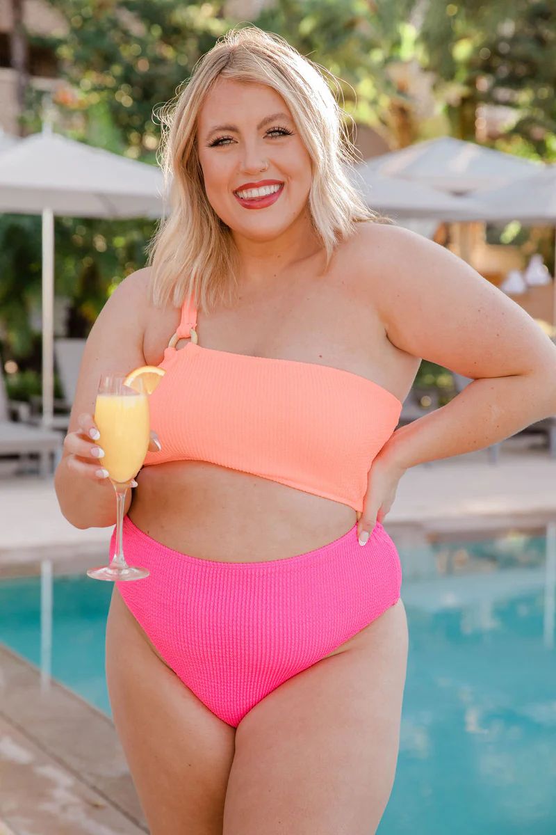 Sweet Daydreams Orange/Pink Cutout One Shoulder Swimsuit | Pink Lily