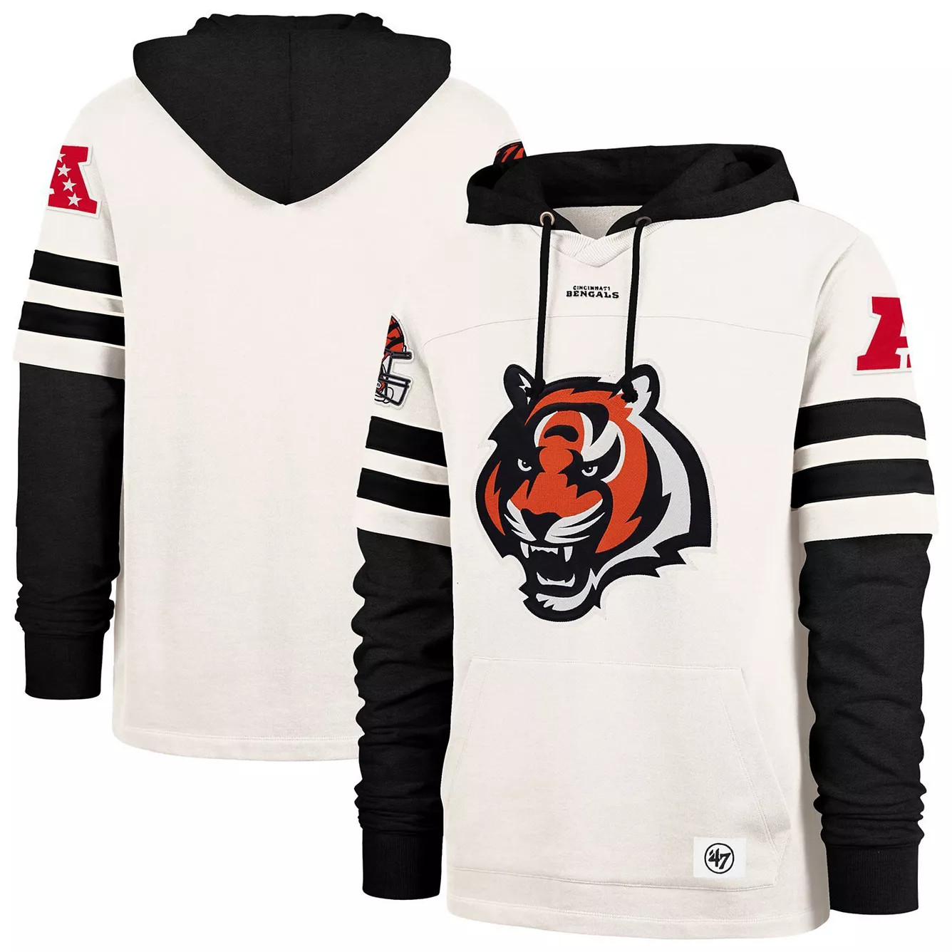 Men's '47 Cream Cincinnati Bengals Split Zone Cornerback Duo Lacer Hoodie | Kohl's