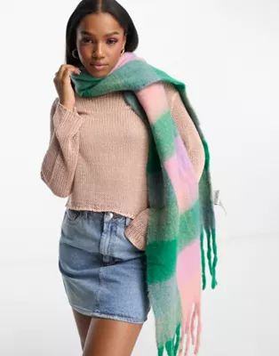 Daisy Street check blanket scarf in green and purple check | ASOS (Global)