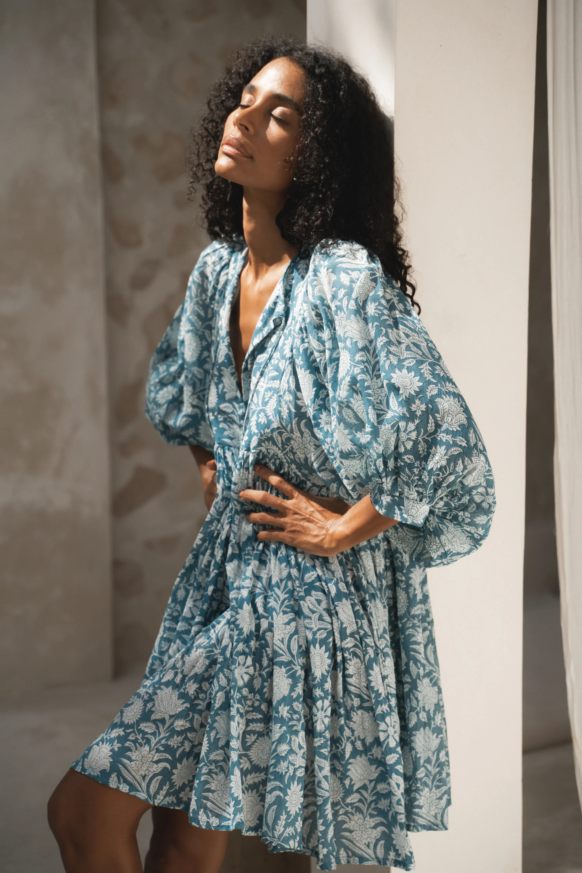 Kyra Mini Dress ~ Ocean Blue | Daughters of India