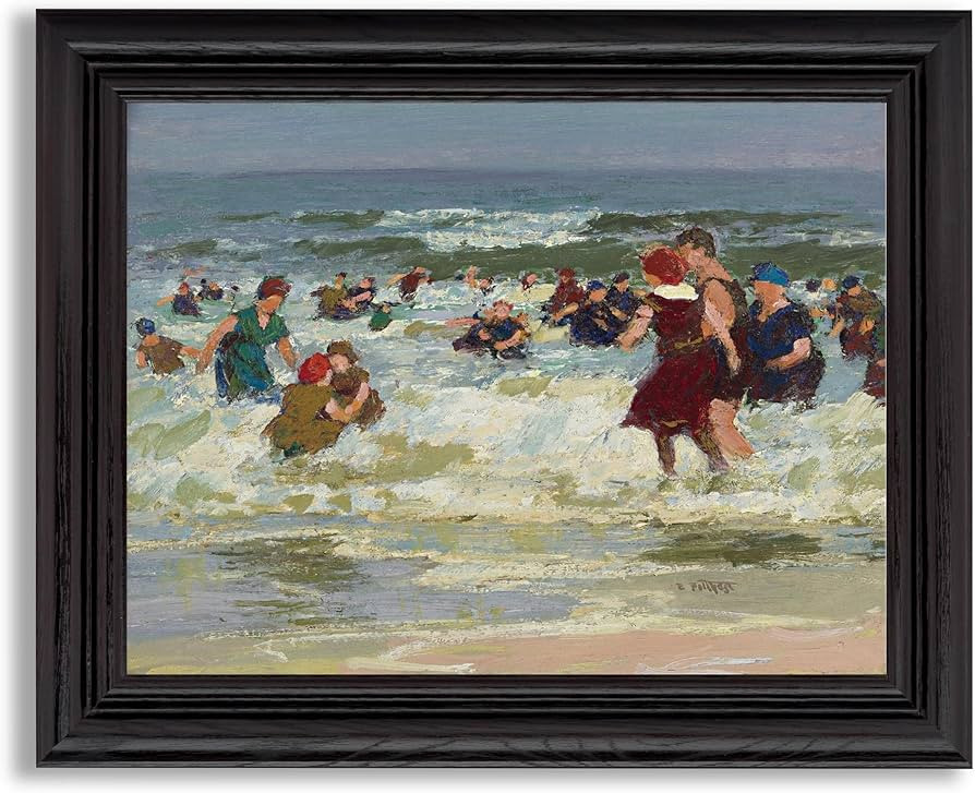 at The Beach by Edward Henry Potthast Framed Print Poster Wall Art Decor | Fine Artwork Painting Rep | Amazon (US)