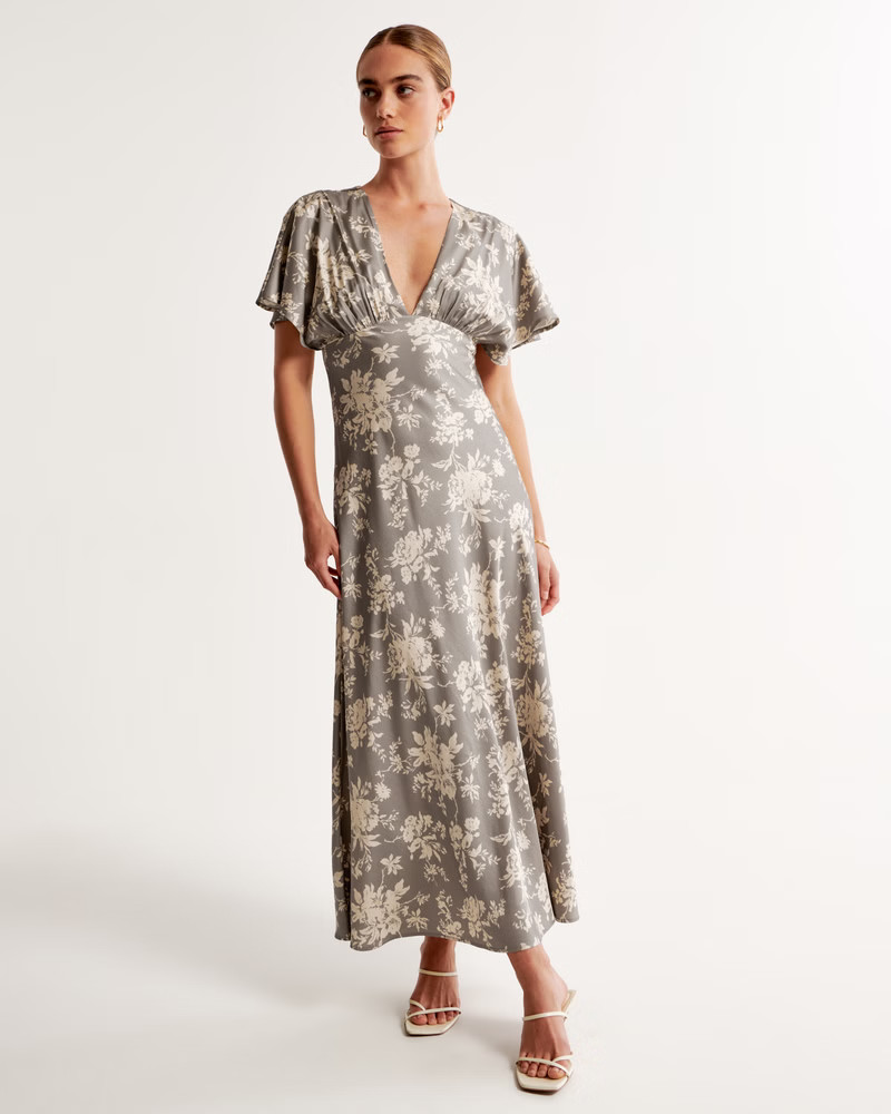 Flutter Sleeve Satin Maxi Dress | Abercrombie & Fitch (US)