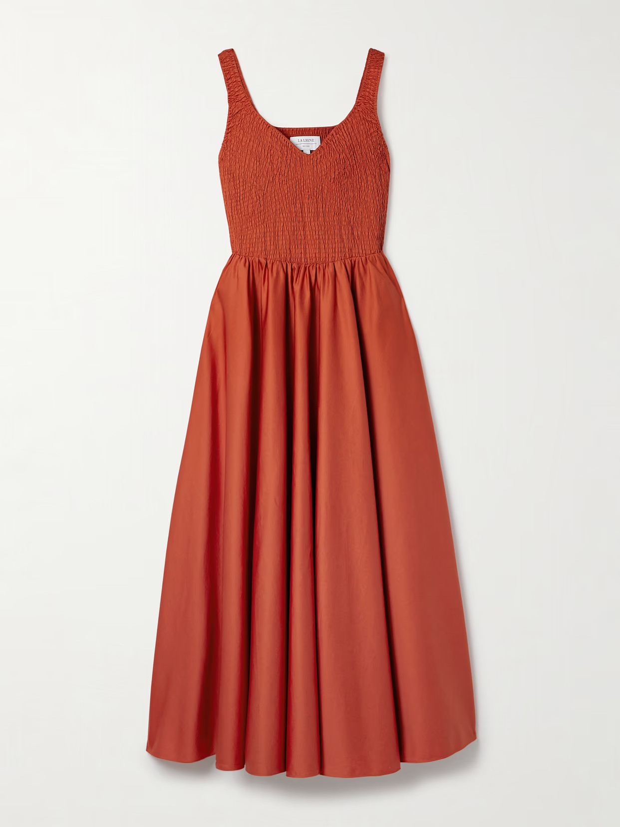 La Ligne - Cruz Shirred Cotton-sateen Midi Dress - Orange | NET-A-PORTER (US)