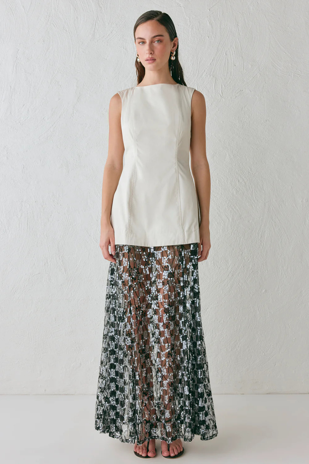 Robbie Sequin Maxi Dress Cream | VRG Grl