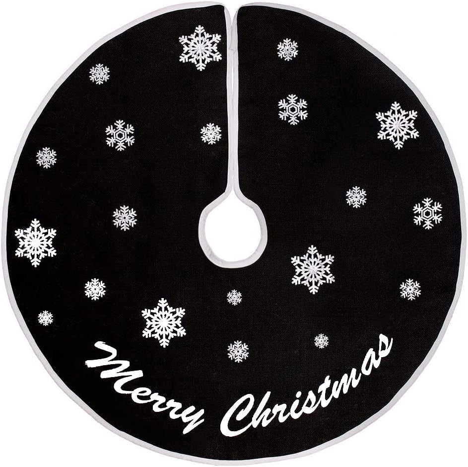 HOHOTIME Burlap Christmas Tree Skirt, 30 Inch Black Tree Skirt with White Snowflakes and Merry Ch... | Amazon (US)